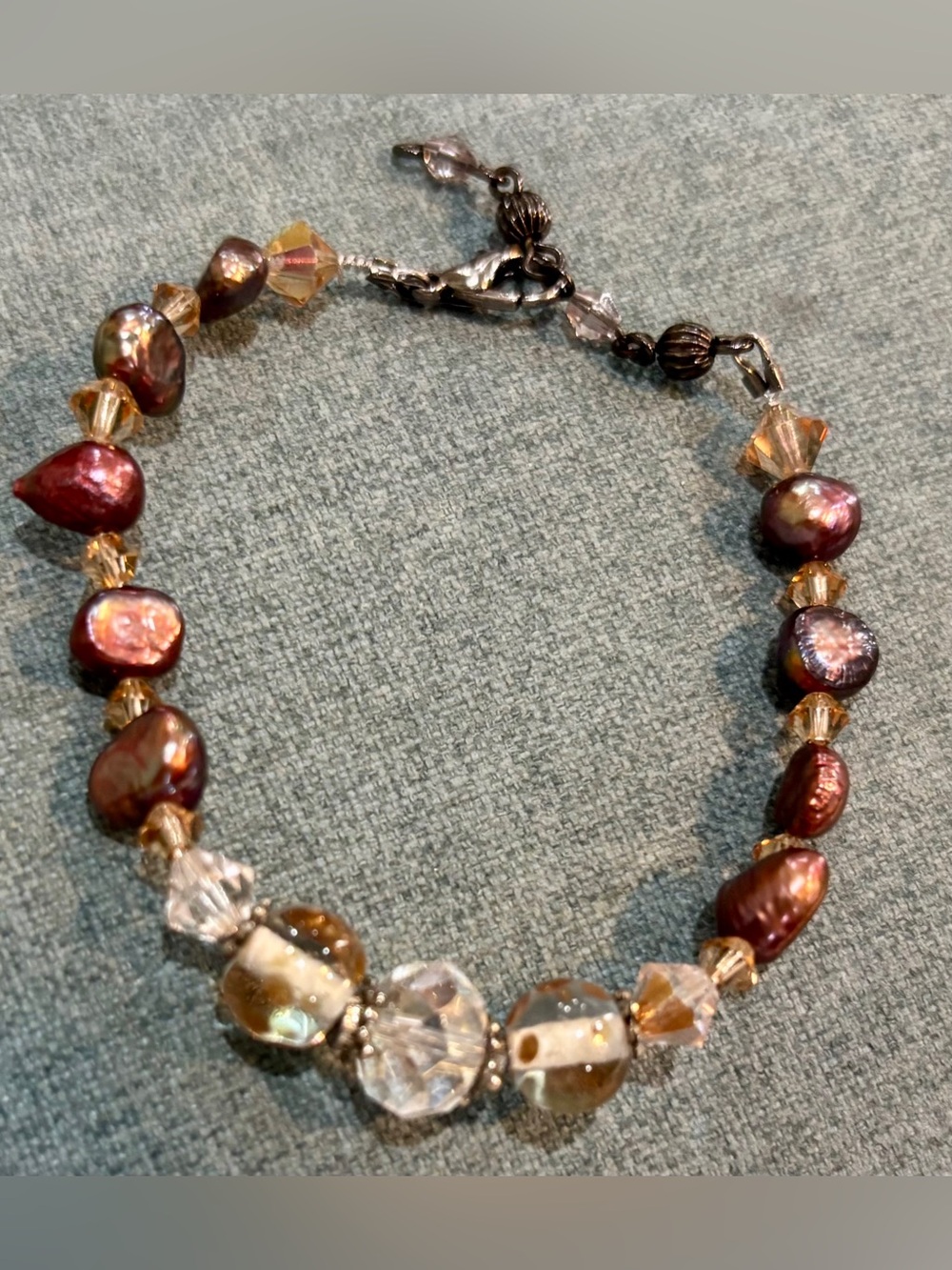 Elegant Handcrafted Artisan Pearl and Crystal Beaded Bracelet Earth-tone Palette